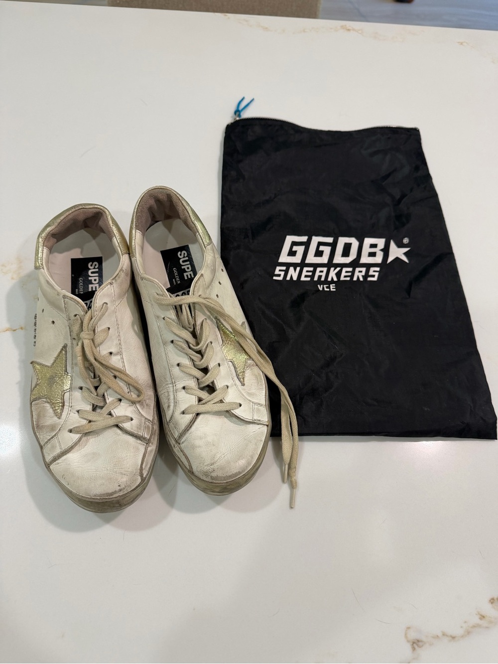 Golden Goose Cream Sneakers with Gold Star